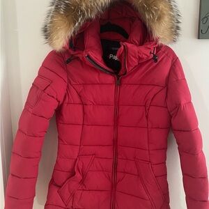 Pajar Women's Vibrant Red Puffer Coat with Fur Trim